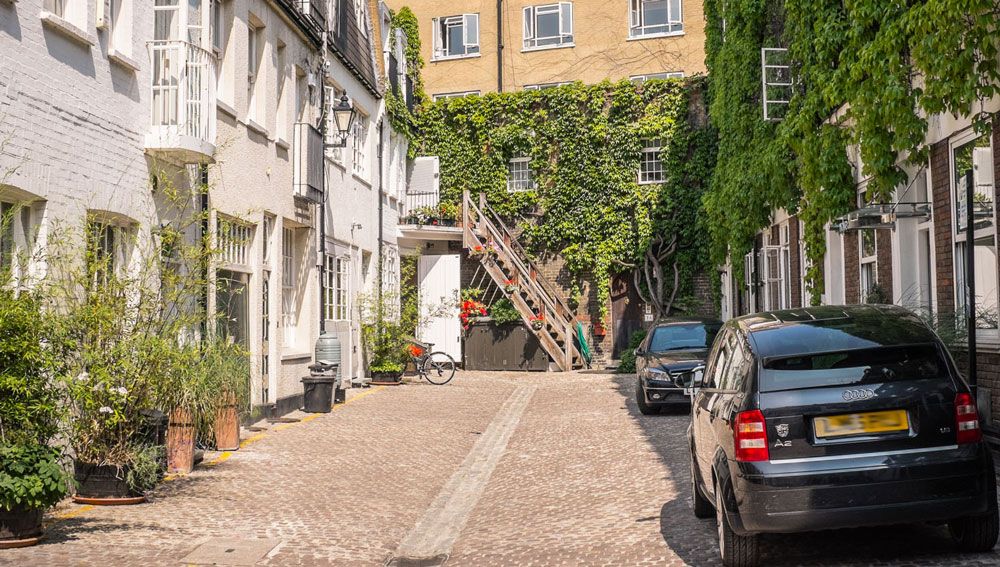An ivy-covered London mews